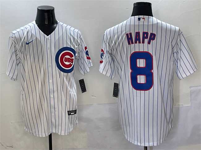 Men%27s Chicago Cubs #8 Ian Happ White Cool Base Stitched Jersey